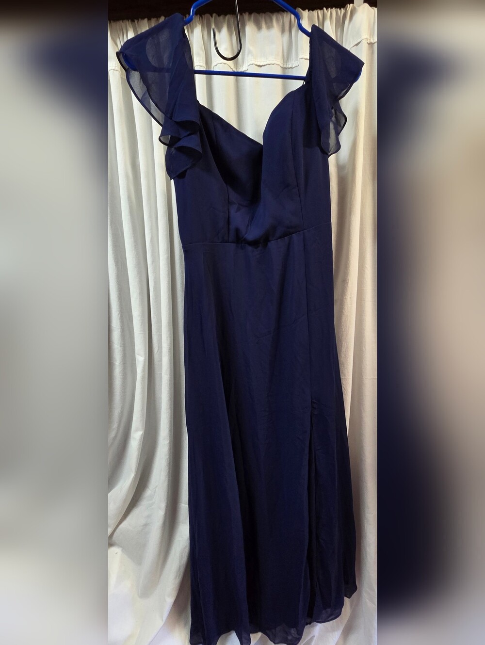 Ever Pretty Navy Blue Chiffon Ruffle Sleeve Formal Dress